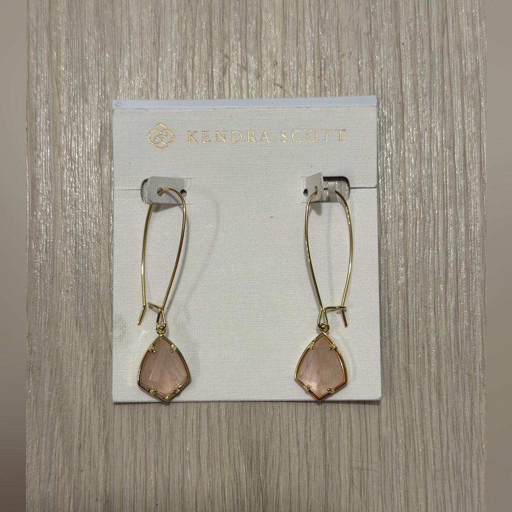 Kendra Scott Gold & Rose Quartz Stone Drop Carrine Earrings - Picture 6 of 7